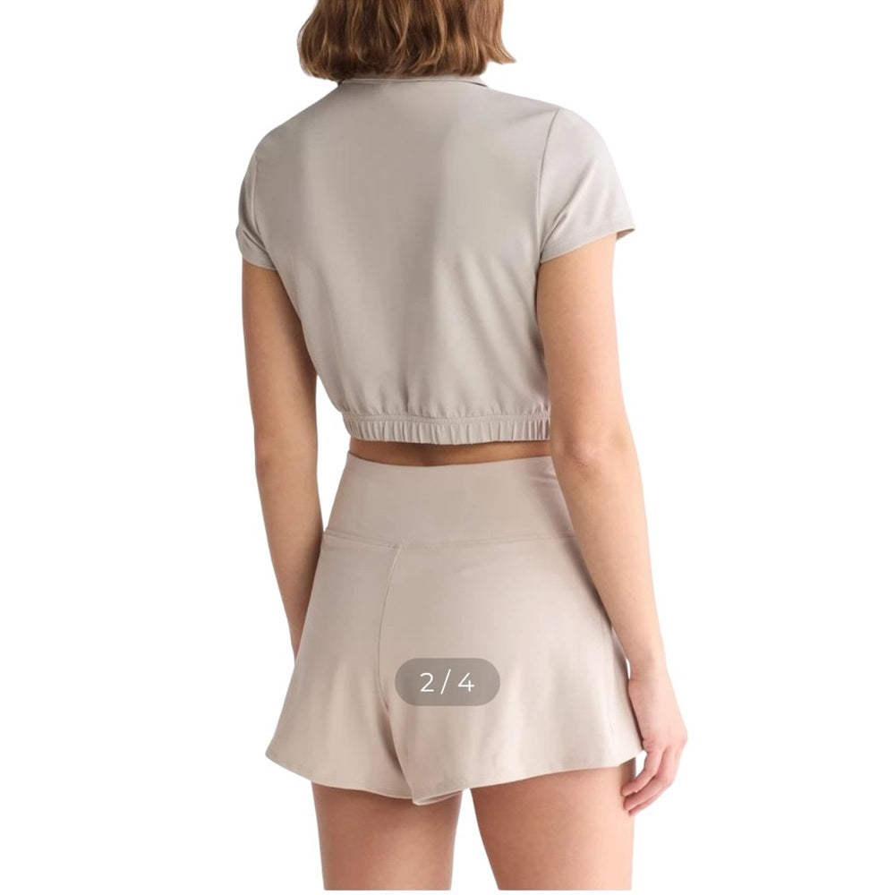 Yogalicious Nacreous Crop Waffle Jane Crop Polo Size M