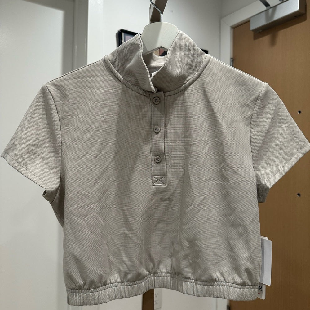 Yogalicious Nacreous Crop Waffle Jane Crop Polo Size M