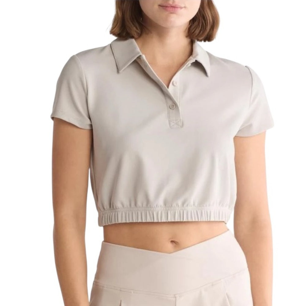 Yogalicious Nacreous Crop Waffle Jane Crop Polo Size M