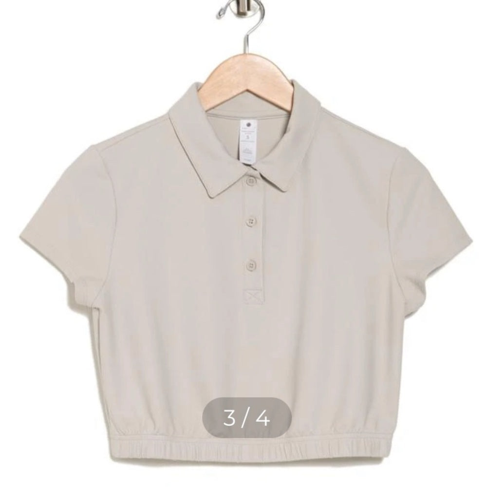 Yogalicious Nacreous Crop Waffle Jane Crop Polo Size M