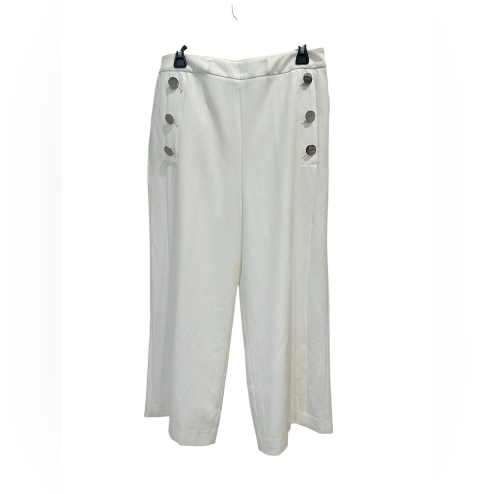 Dkny White Wide Leg Pants with High Waist Size 10