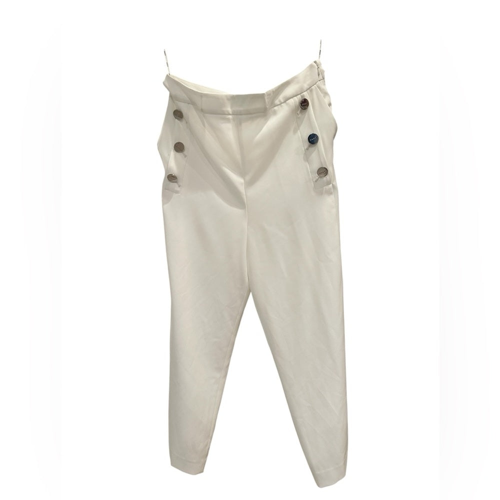 Dkny White Wide Leg Pants with High Waist Size 10