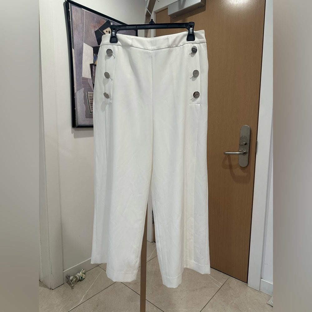 Dkny White Wide Leg Pants with High Waist Size 10
