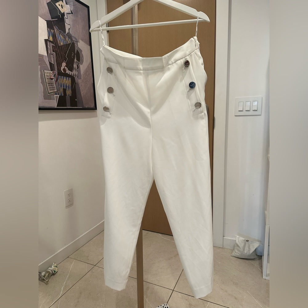 Dkny White Wide Leg Pants with High Waist Size 10