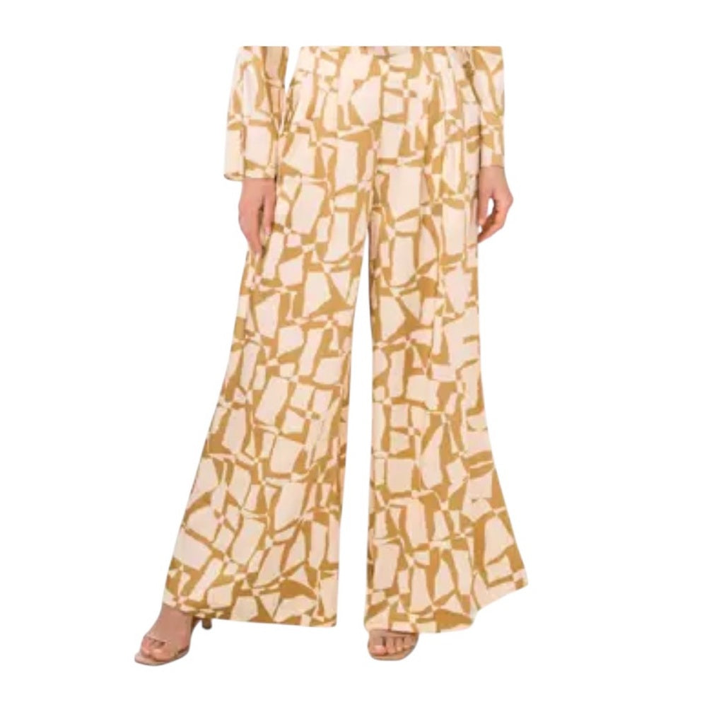 Parker Tan and Cream Wide-Leg Jumpsuit with Cinched Waist Size 8