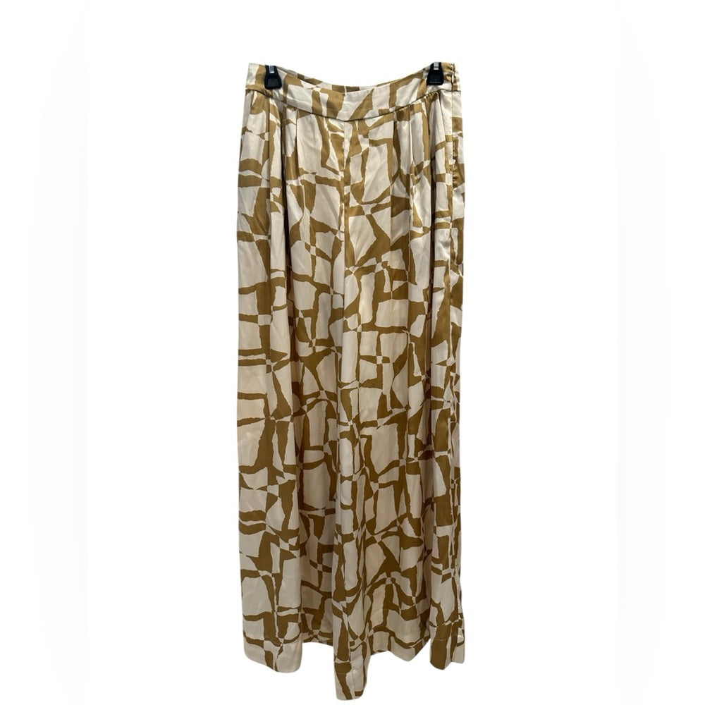 Parker Tan and Cream Wide-Leg Jumpsuit with Cinched Waist Size 8