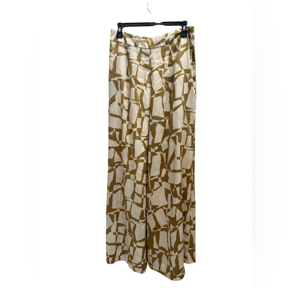 Parker Tan and Cream Wide-Leg Jumpsuit with Cinched Waist Size 8