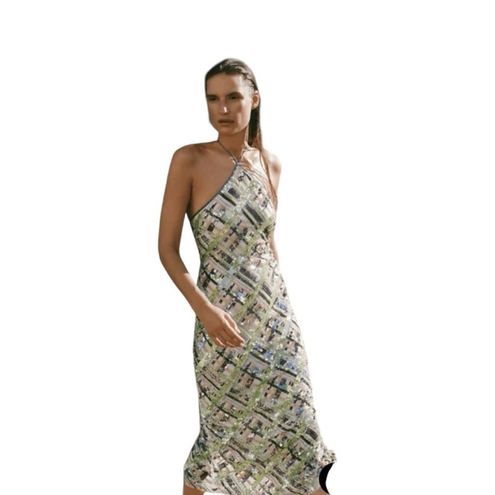 $995 Veronica Beard Cherie Women's Sequin Halter Midi Party Dress Multi Size 2