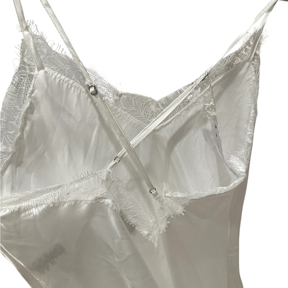 In Bloom by Joaquin Off White Satin Chemise with Lace Trim Size XL