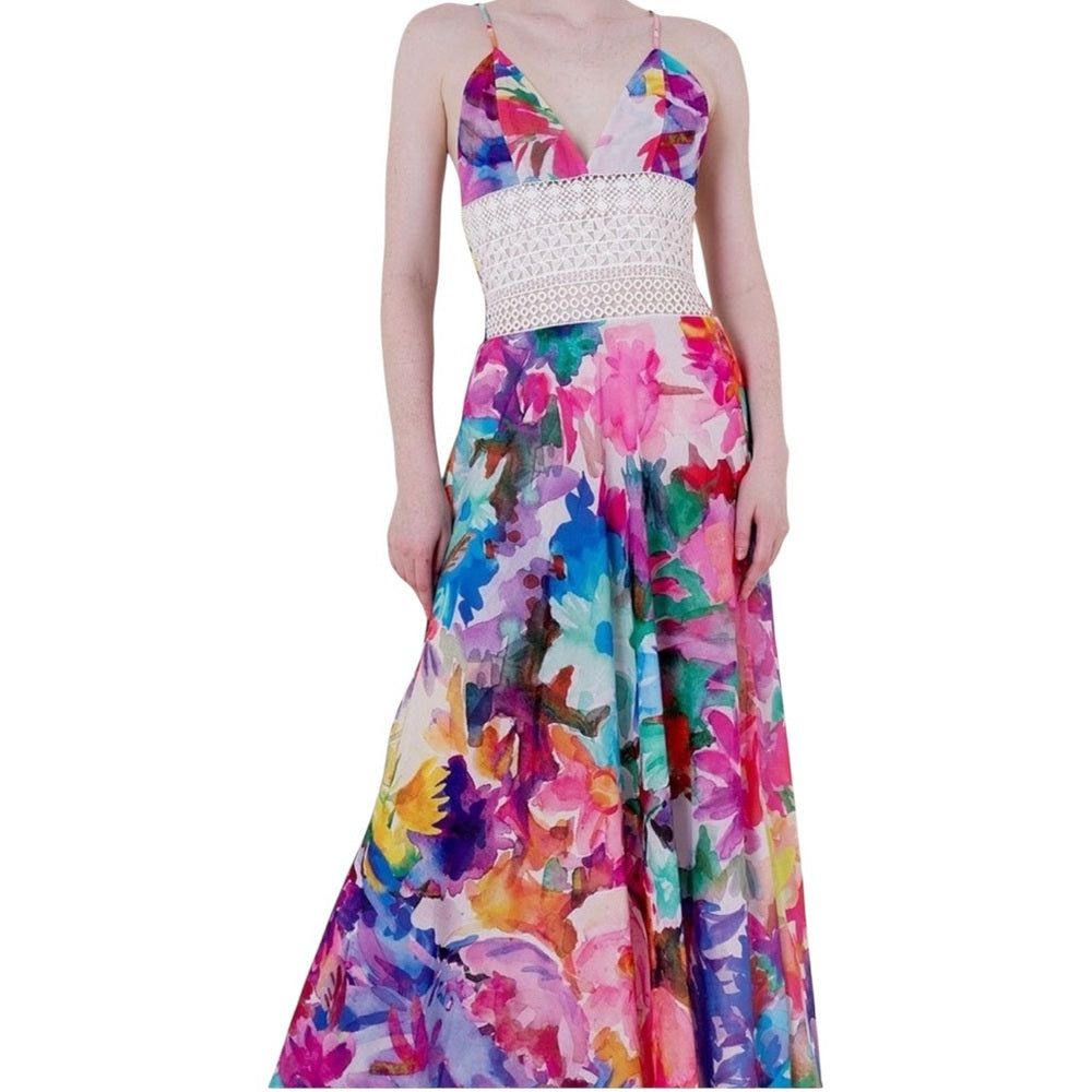 HT Collective Floral Multicolor Maxi Dress Size L