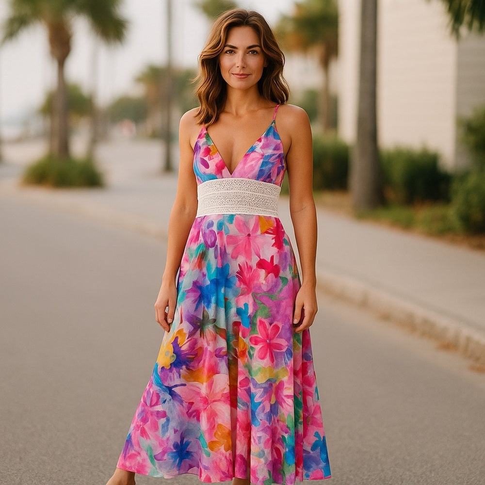 HT Collective Floral Multicolor Maxi Dress Size L