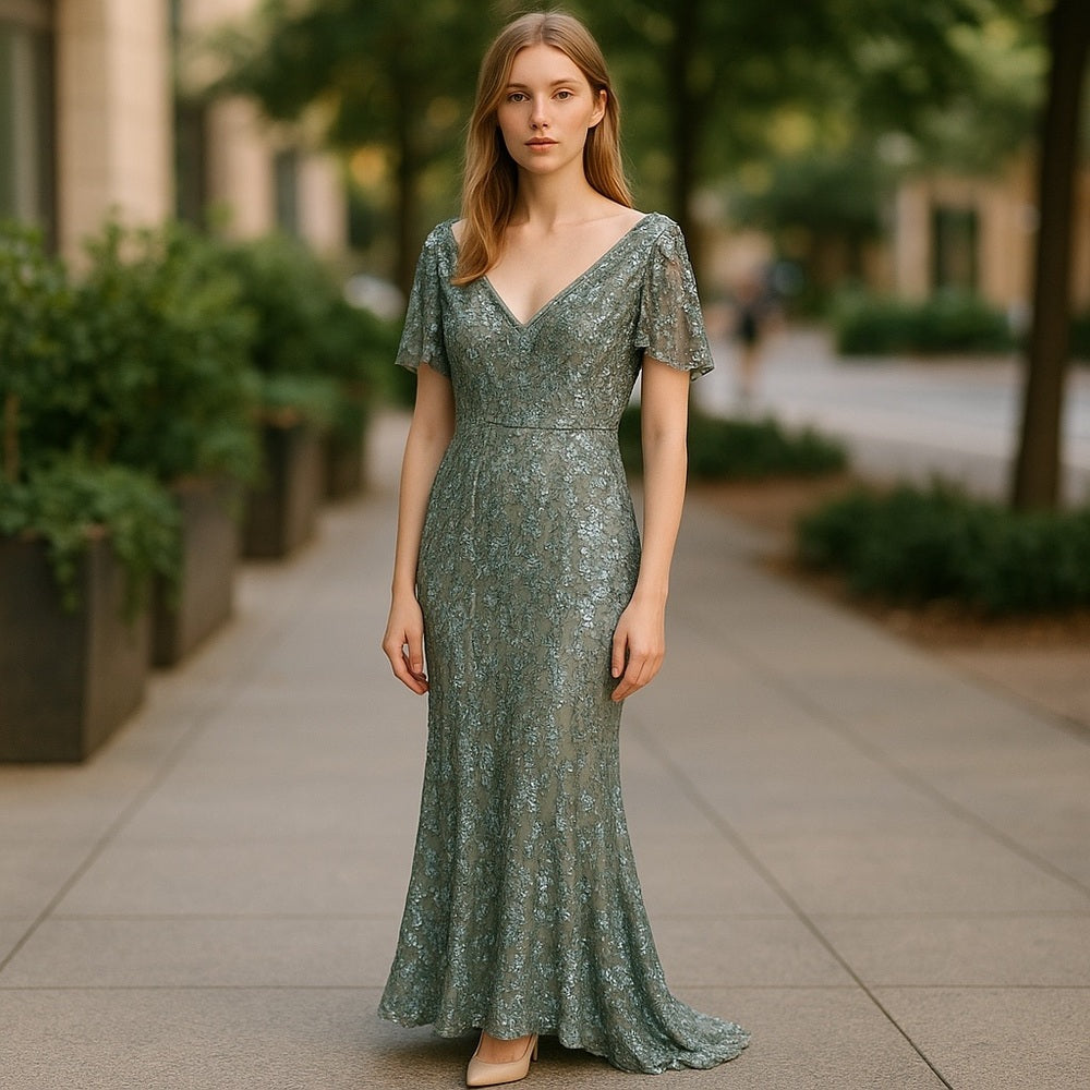 Alex Evenings Shimmering Green Gown Size 8