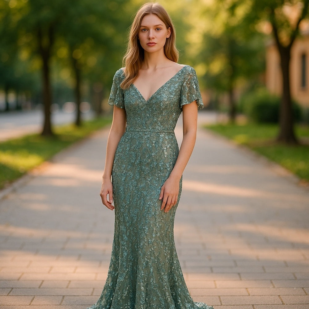 Alex Evenings Shimmering Green Gown Size 8