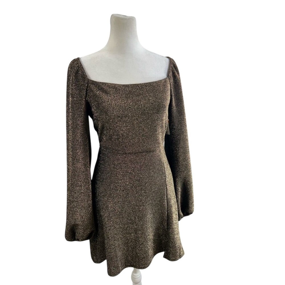 All in Favor Metallic Sheath Long Sleeve Dress Size M