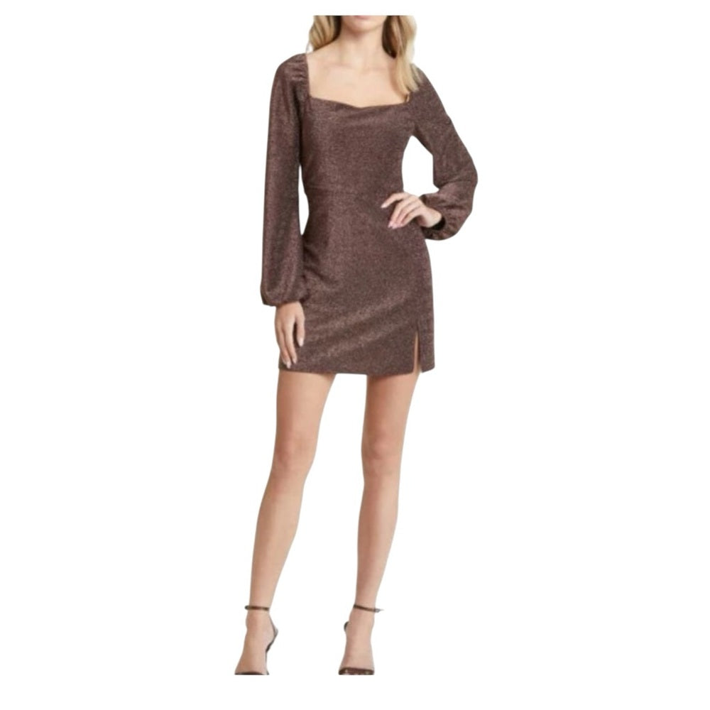 All in Favor Metallic Sheath Long Sleeve Dress Size M