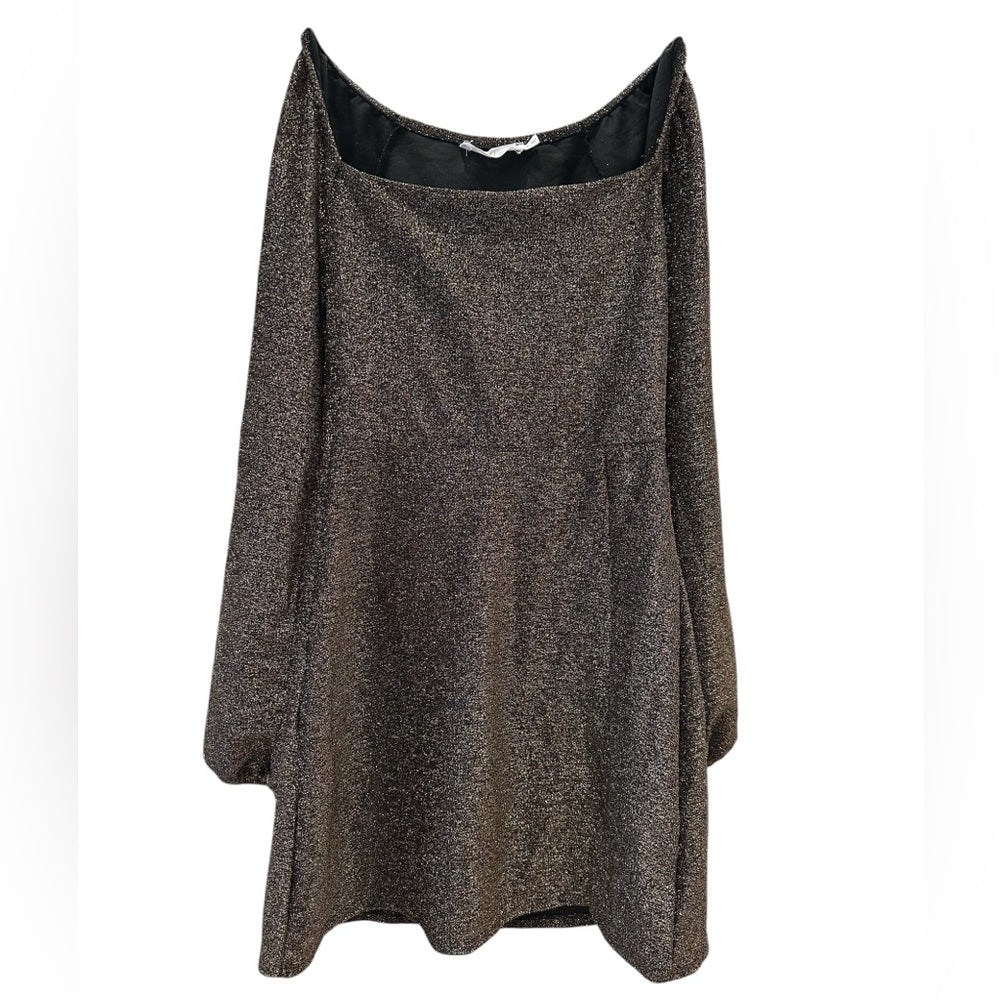 All in Favor Metallic Sheath Long Sleeve Dress Size M