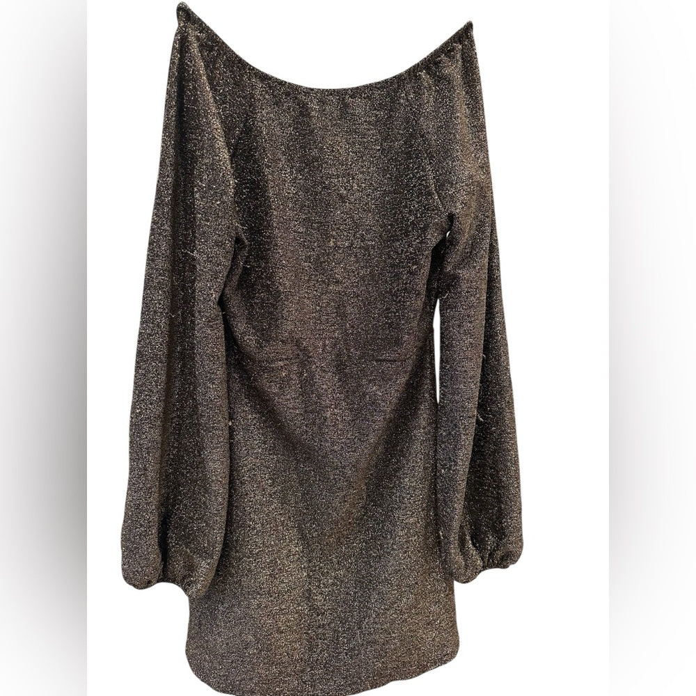 All in Favor Metallic Sheath Long Sleeve Dress Size M