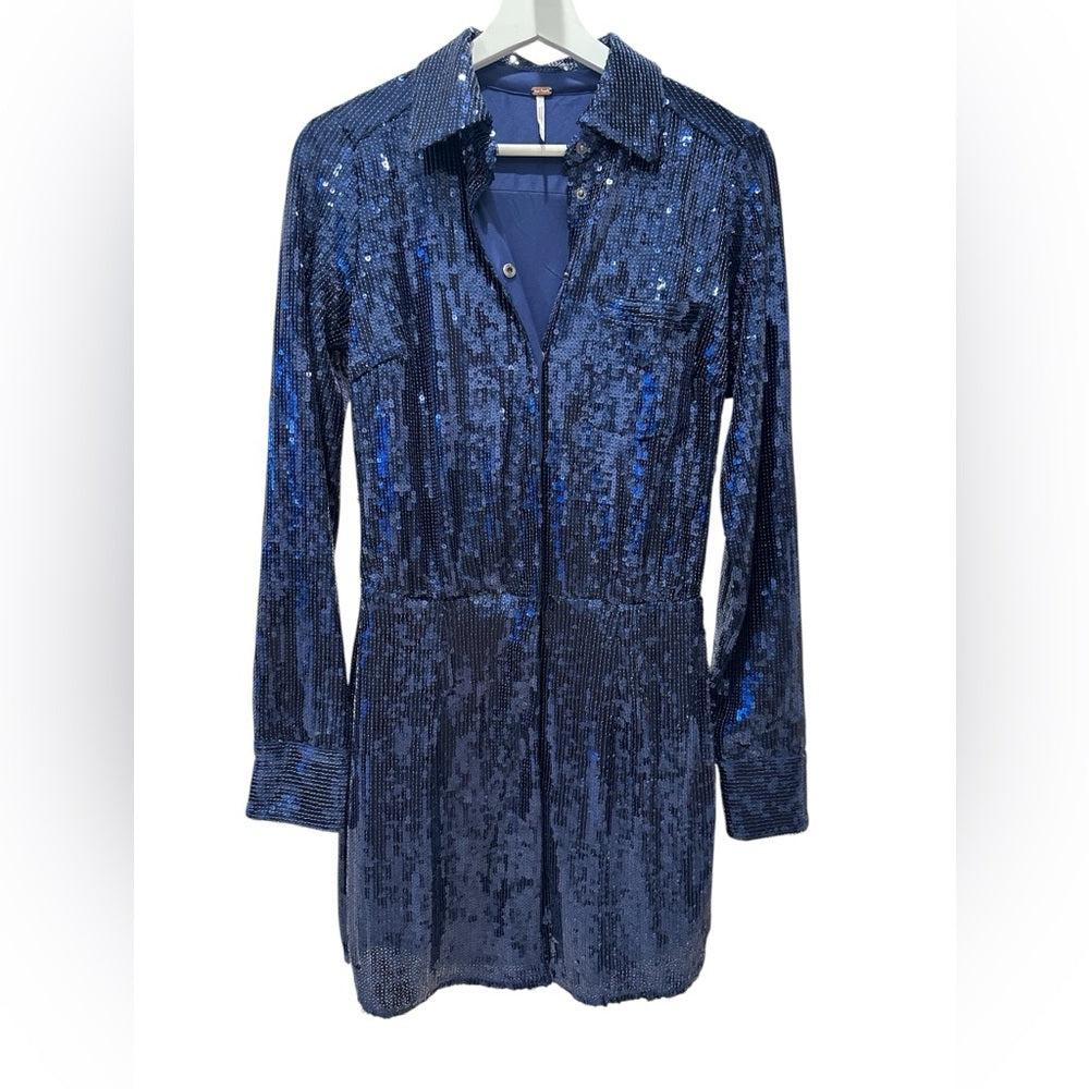 Free People Sophie Sequin Long-sleeve Shirt Dress Size XS