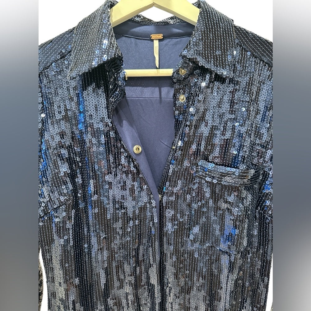 Free People Sophie Sequin Long-sleeve Shirt Dress Size XS