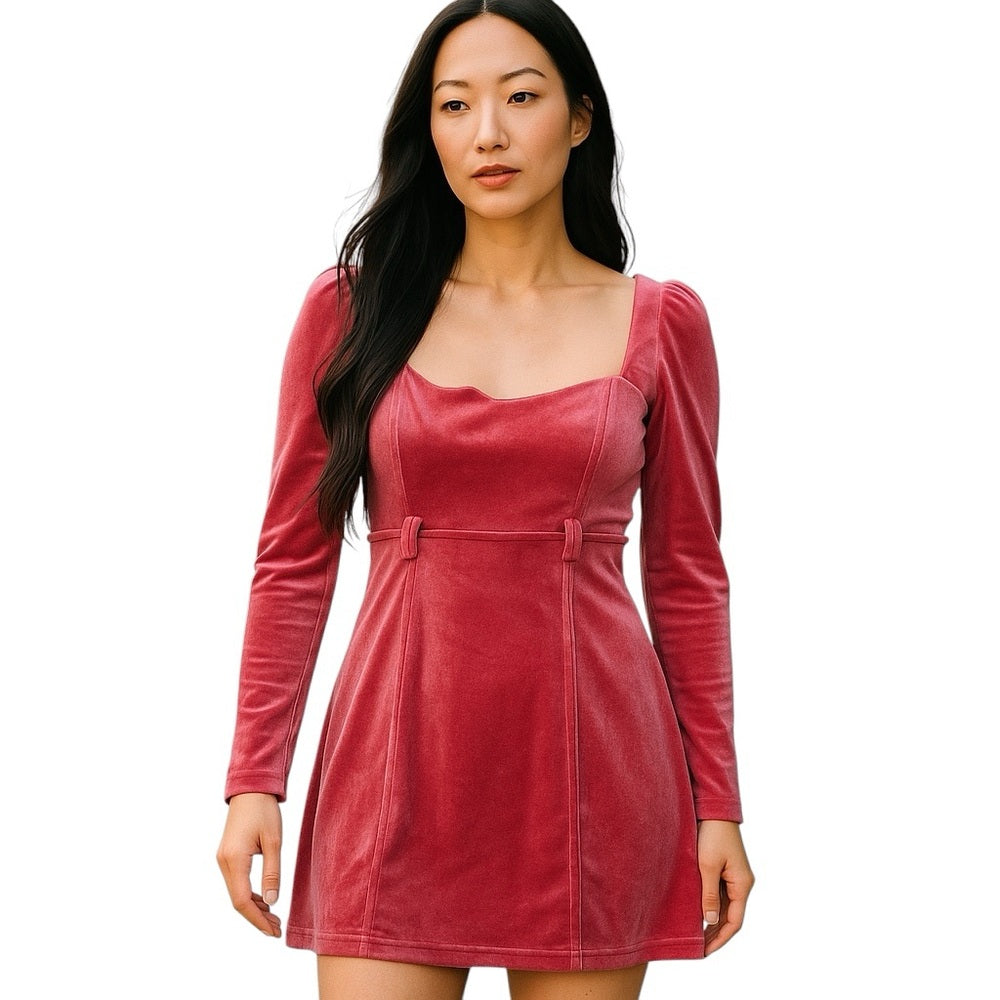 Blu Pepper Long Sleeve Velvet Dress in Deep Pink Size S -no belt