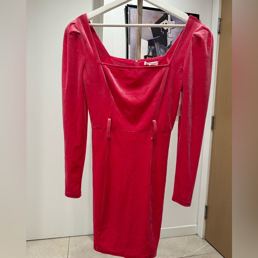 Blu Pepper Long Sleeve Velvet Dress in Deep Pink Size S -no belt