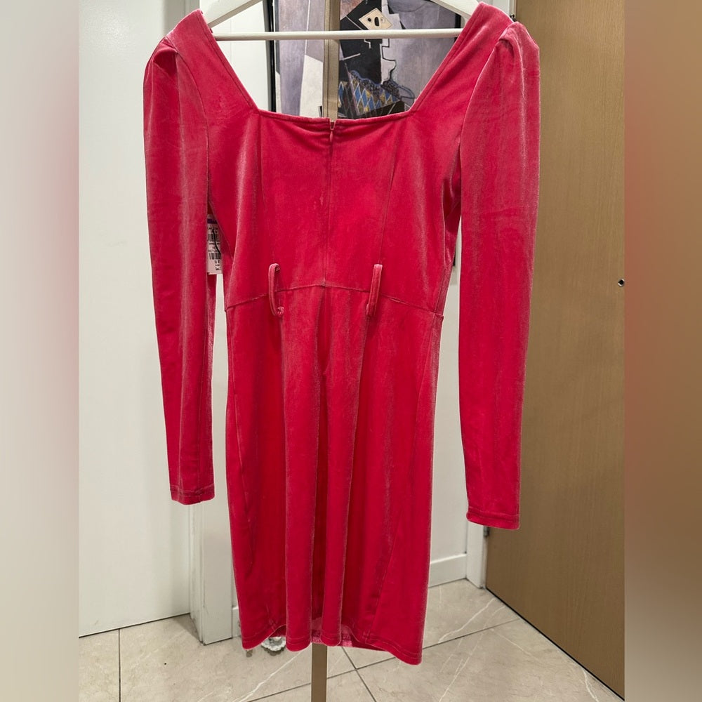 Blu Pepper Long Sleeve Velvet Dress in Deep Pink Size S -no belt