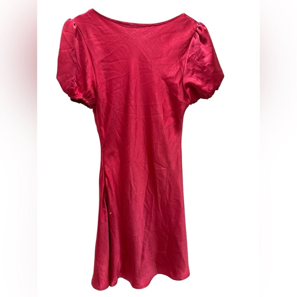 Lush Fuschia Satin Puff Sleeve Mini Dress Y2K Style Barbie Pink Size M