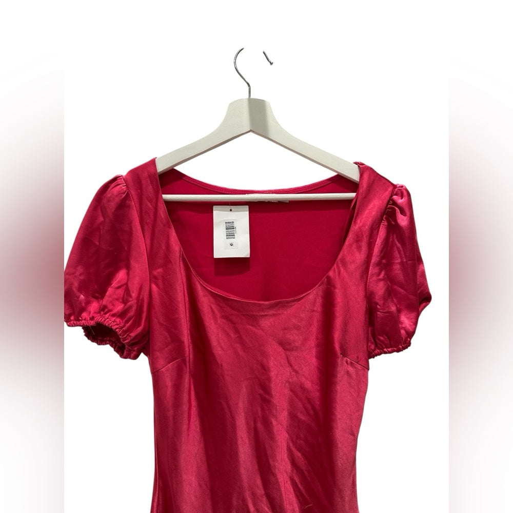 Lush Fuschia Satin Puff Sleeve Mini Dress Y2K Style Barbie Pink Size M