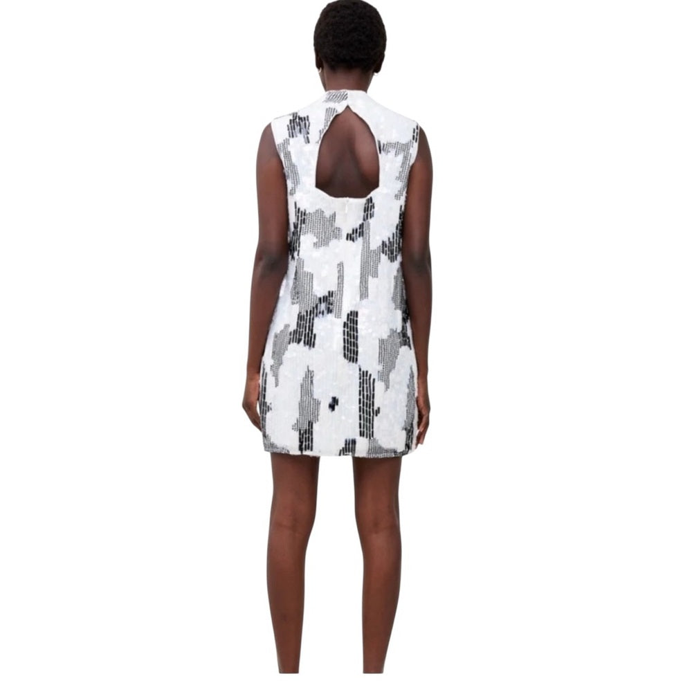 French Connection Women's White Azariah Sleeveless Sequin Dress Size: 8