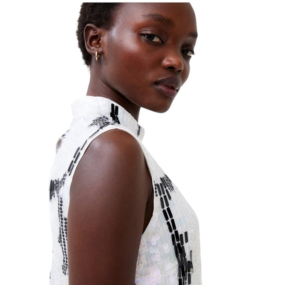 French Connection Women's White Azariah Sleeveless Sequin Dress Size: 8