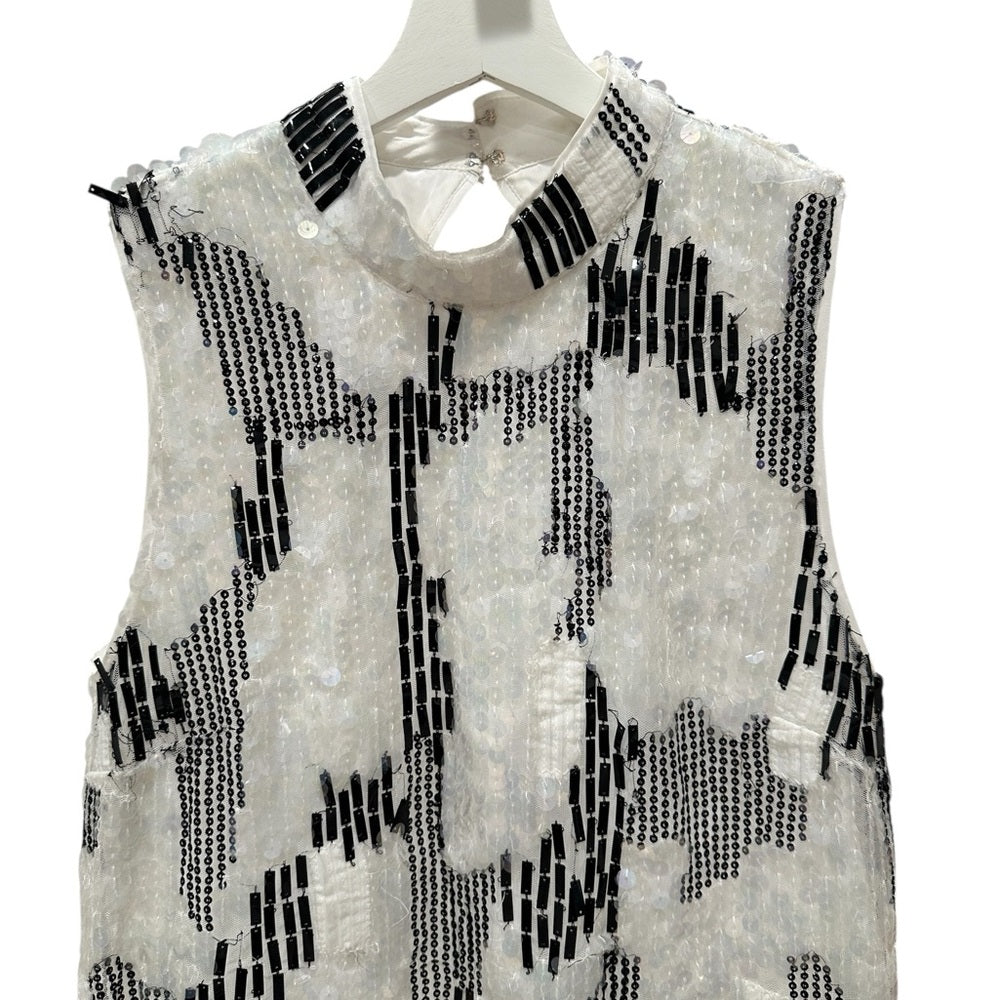 French Connection Women's White Azariah Sleeveless Sequin Dress Size: 8