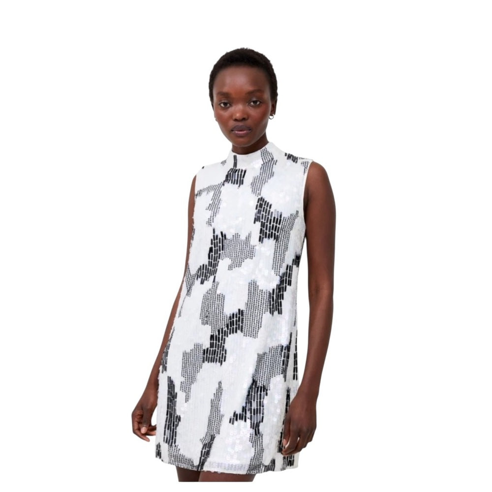 French Connection Women's White Azariah Sleeveless Sequin Dress Size: 8