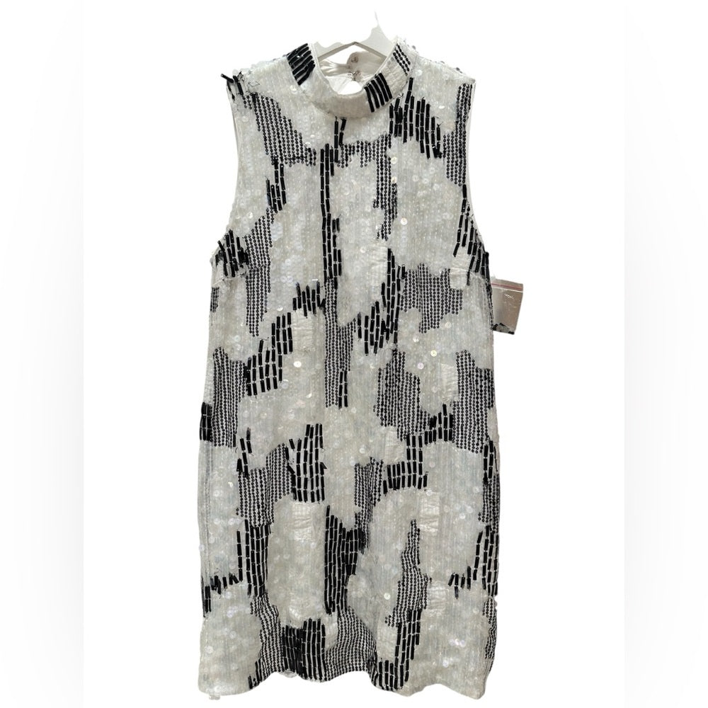 French Connection Women's White Azariah Sleeveless Sequin Dress Size: 8