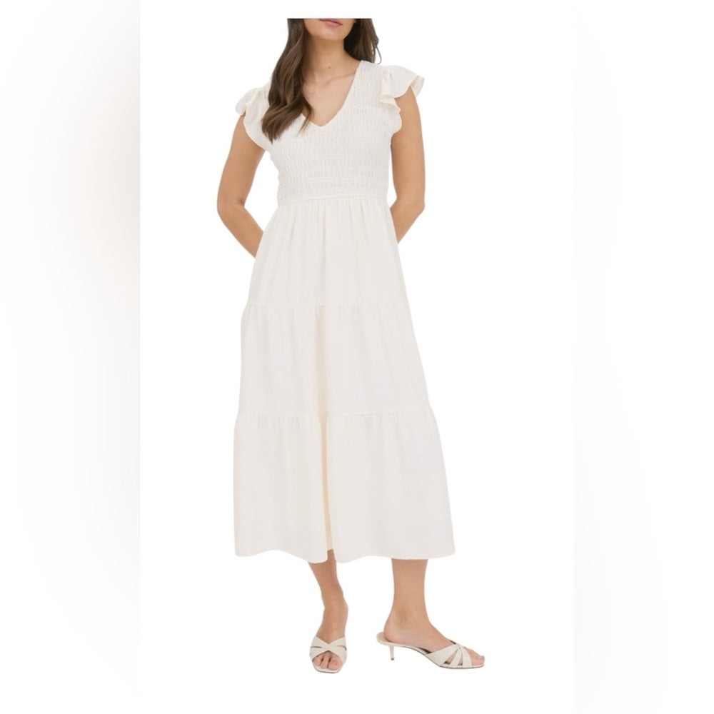 Blu Pepper Flutter Sleeve Midi Dress Size M