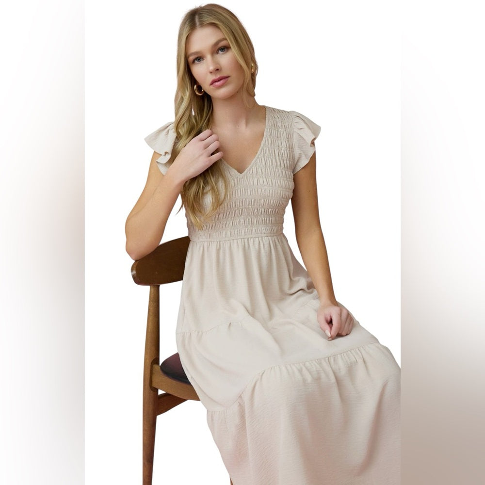 Blu Pepper Flutter Sleeve Midi Dress Size M