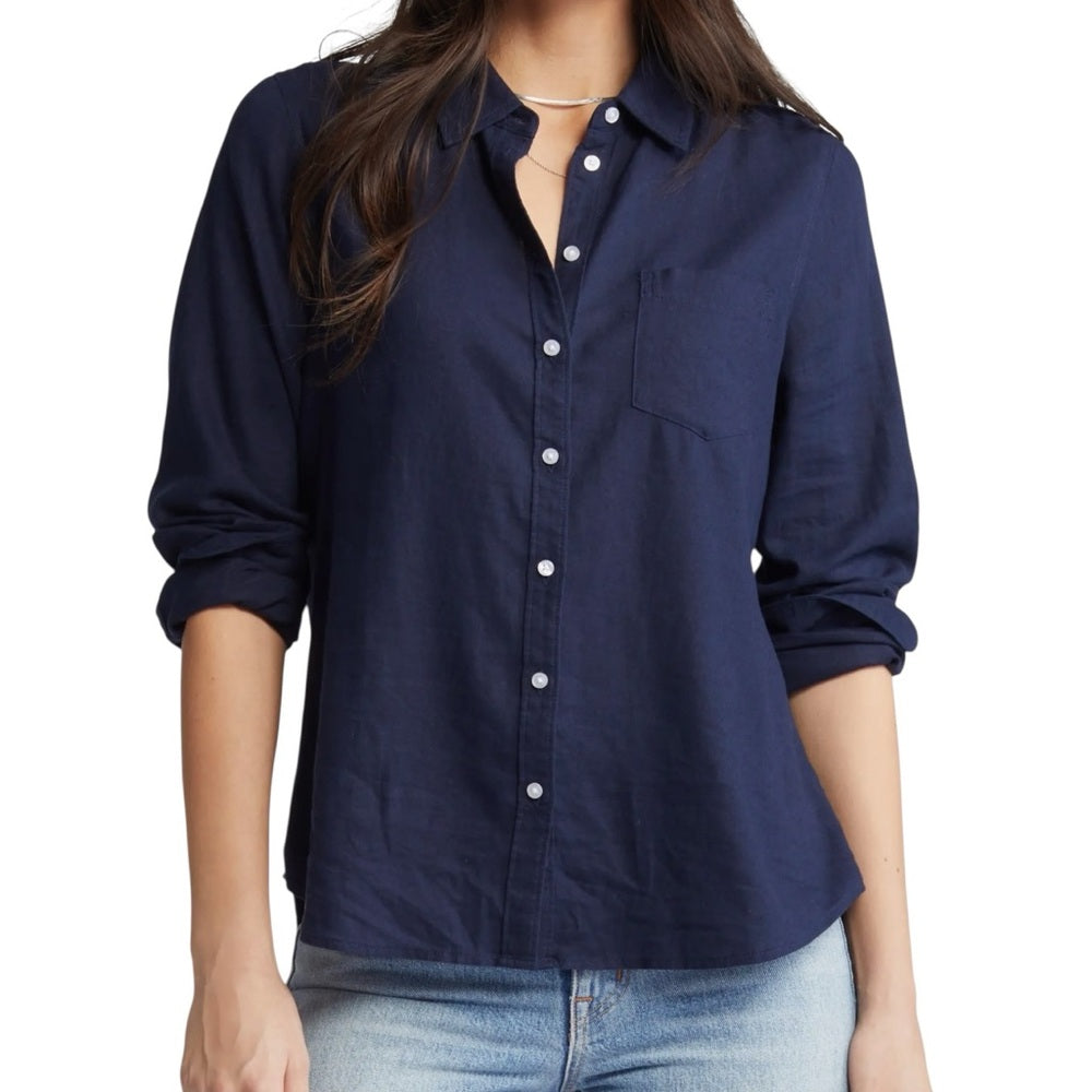 Caslon Linen Blend Button-Up Shirt Size XL